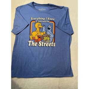 Sesame Street Men's XL Blue T Shirt Funny Learned In The Streets Satire